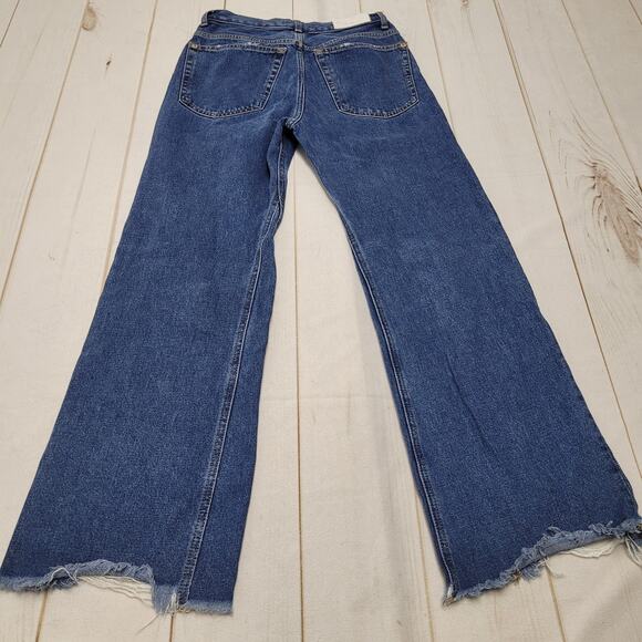 MNG high rise wide leg flare jeans button fly distressed hem rigid - Picture 10 of 12